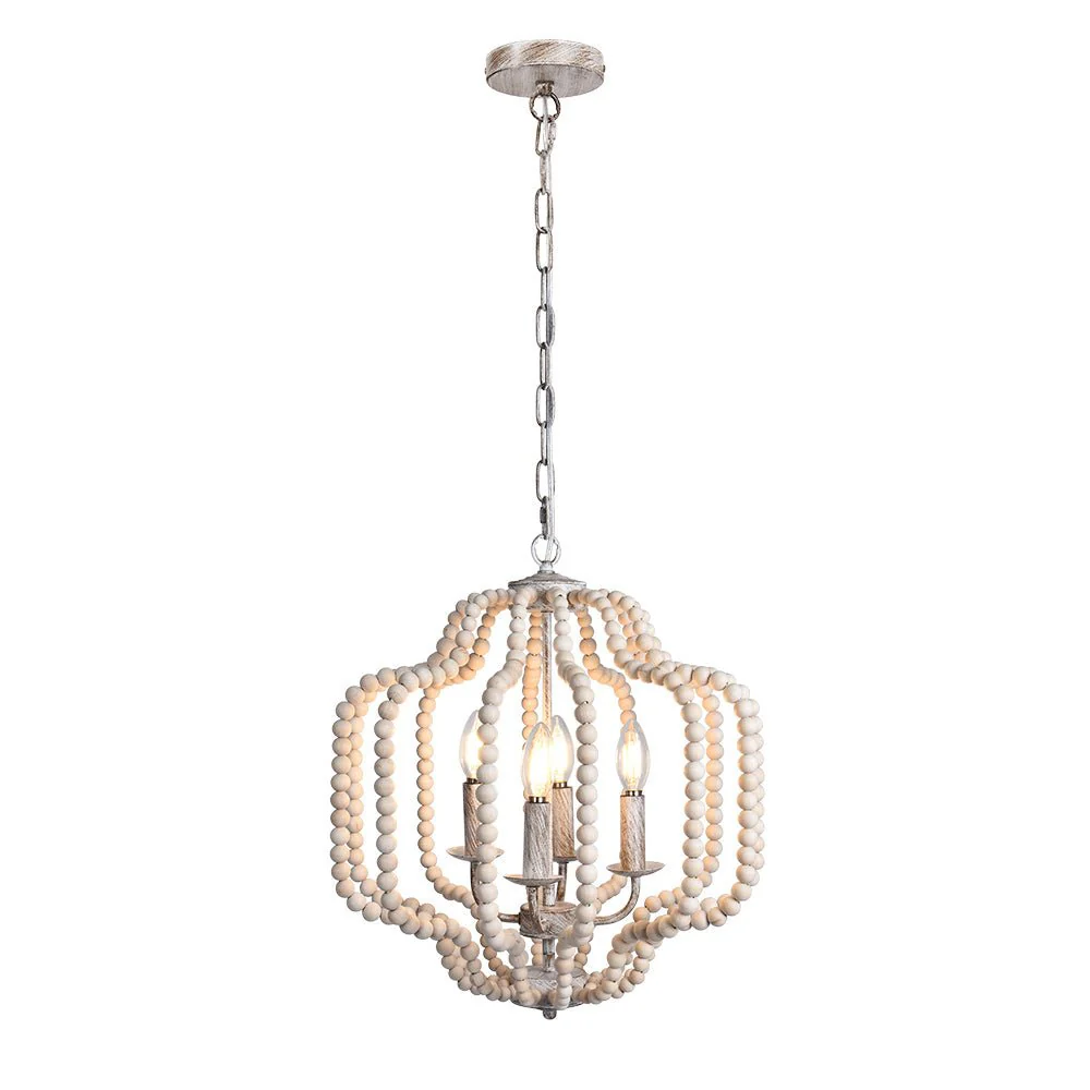 Boho 4-Light Wood Beaded Lantern Pendant - Image 5