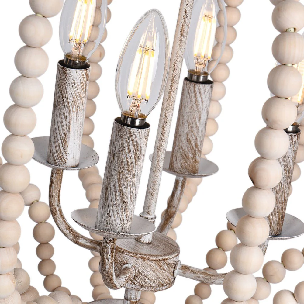 Boho 4-Light Wood Beaded Lantern Pendant - Image 6