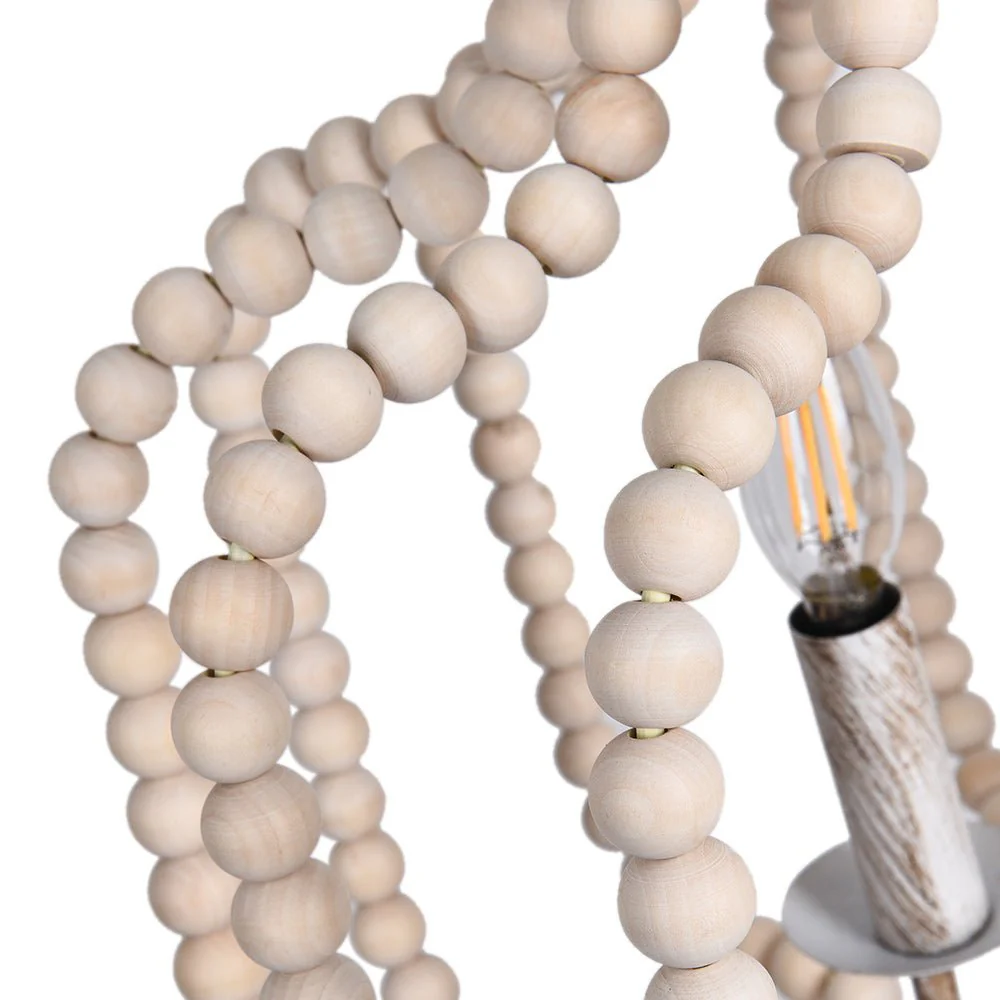 Boho 4-Light Wood Beaded Lantern Pendant - Image 7