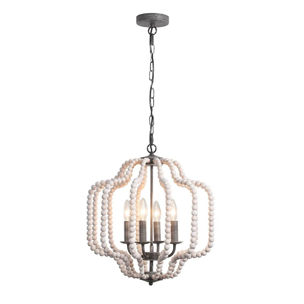 Boho 4-Light Wood Beaded Lantern Pendant - Image 9