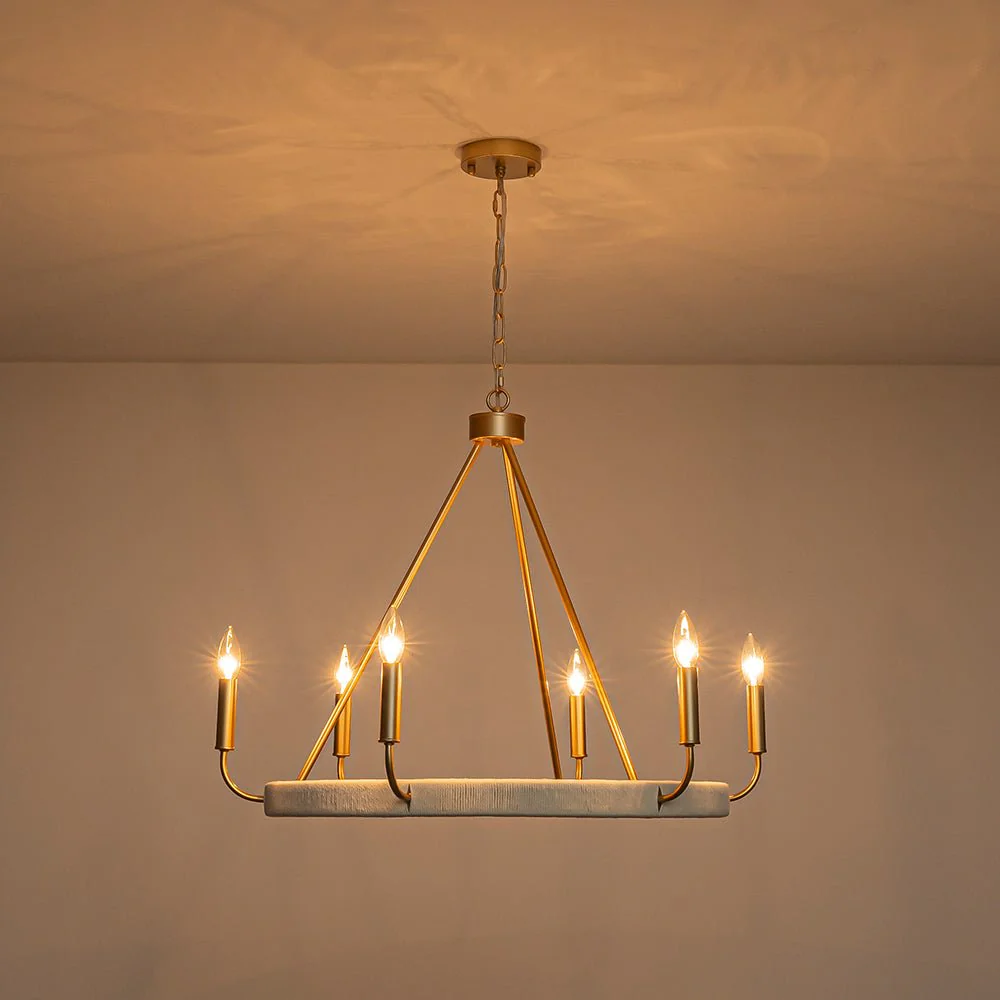 Boho 6-Light Woven String Candle Wagon Wheel Chandelier - Image 10