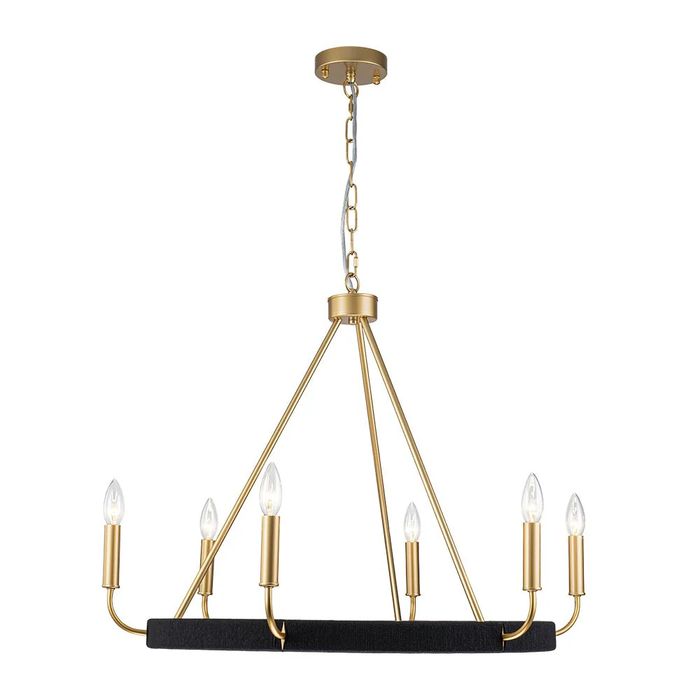 Boho 6-Light Woven String Candle Wagon Wheel Chandelier - Image 14
