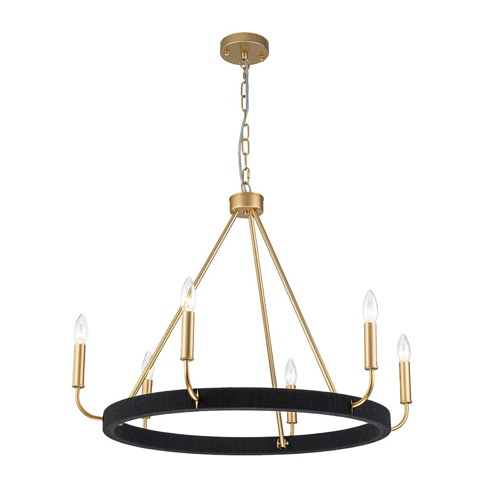 Boho 6-Light Woven String Candle Wagon Wheel Chandelier - Image 15