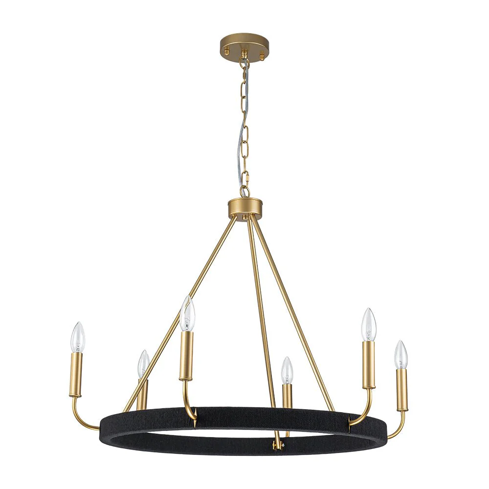Boho 6-Light Woven String Candle Wagon Wheel Chandelier - Image 16