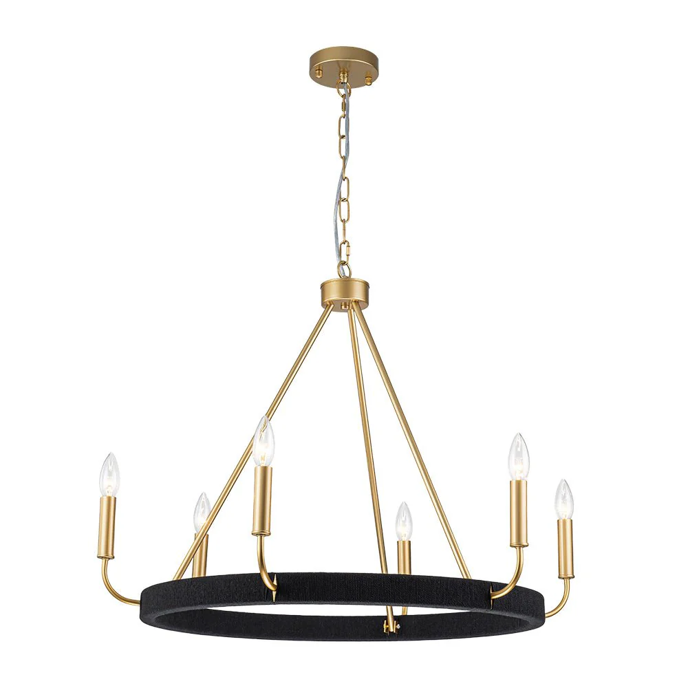 Boho 6-Light Woven String Candle Wagon Wheel Chandelier - Image 17