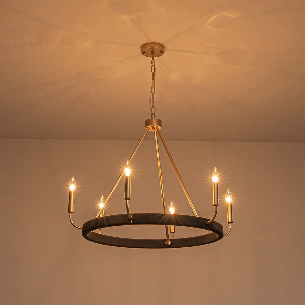 Boho 6-Light Woven String Candle Wagon Wheel Chandelier - Image 18