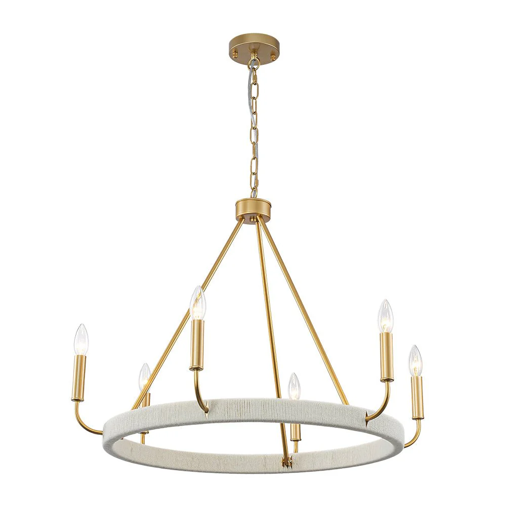 Boho 6-Light Woven String Candle Wagon Wheel Chandelier - Image 5