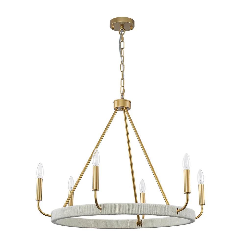 Boho 6-Light Woven String Candle Wagon Wheel Chandelier - Image 6