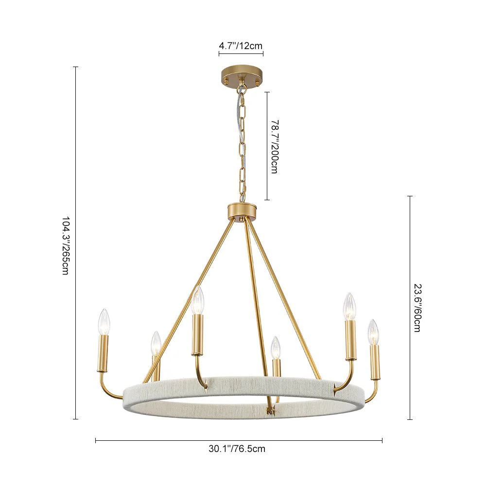 Boho 6-Light Woven String Candle Wagon Wheel Chandelier - Image 7