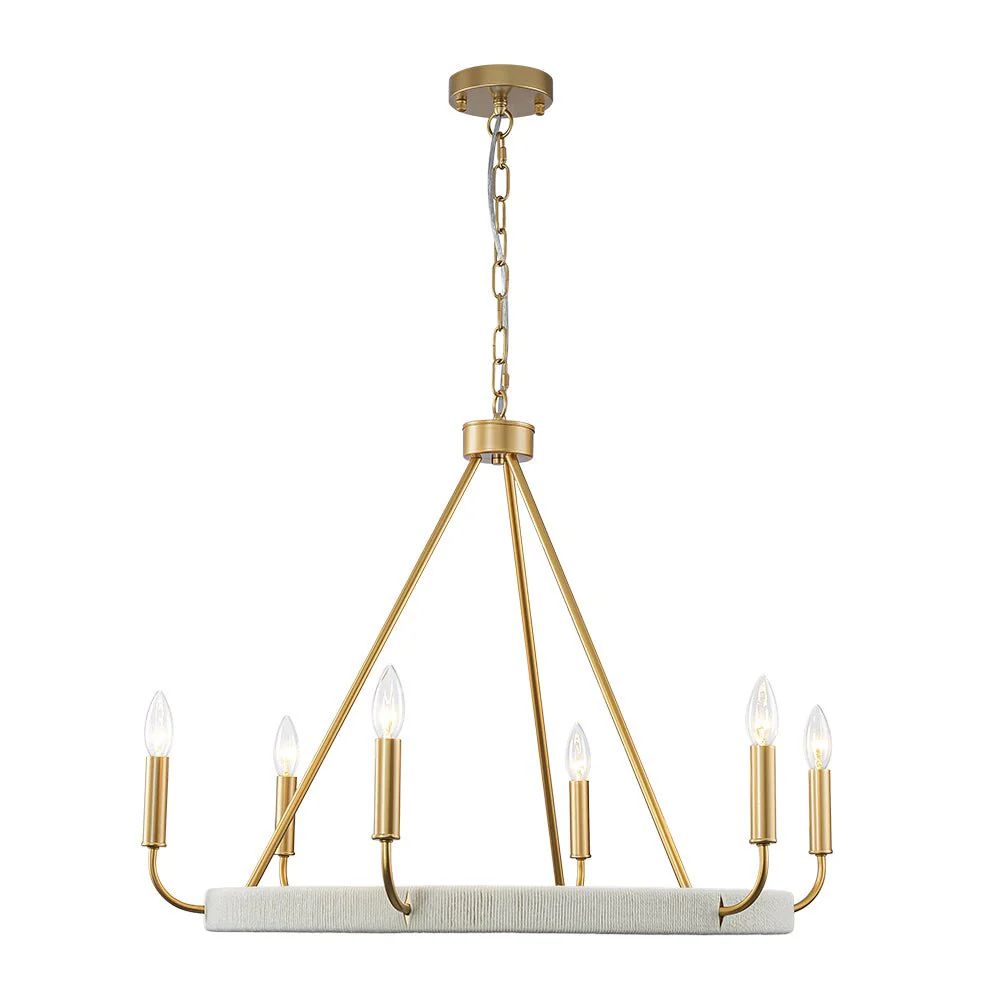 Boho 6-Light Woven String Candle Wagon Wheel Chandelier - Image 8