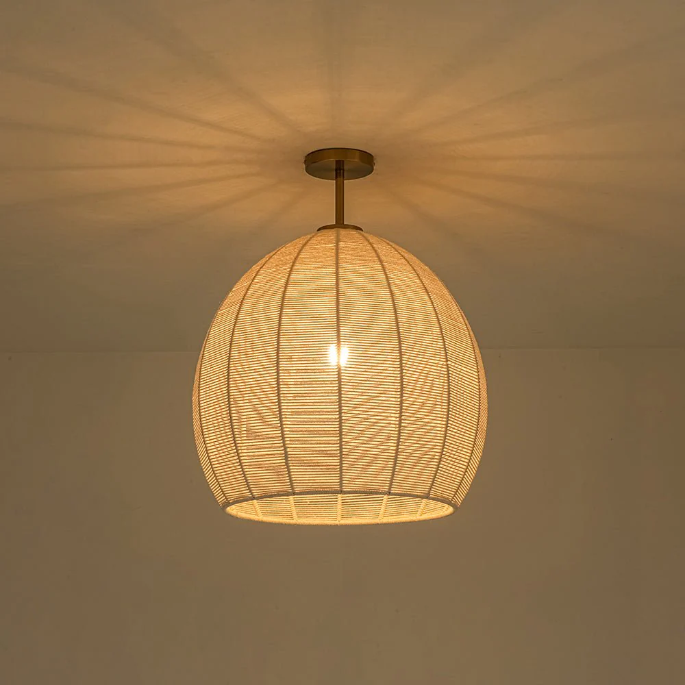 Boho Ivory Woven Thread Dome Cage Semi Flush Mount - Image 8