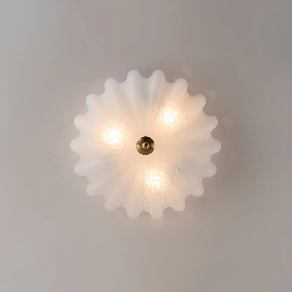Boho Pleated Flower White Crackled Glass Semi Flush - Image 12