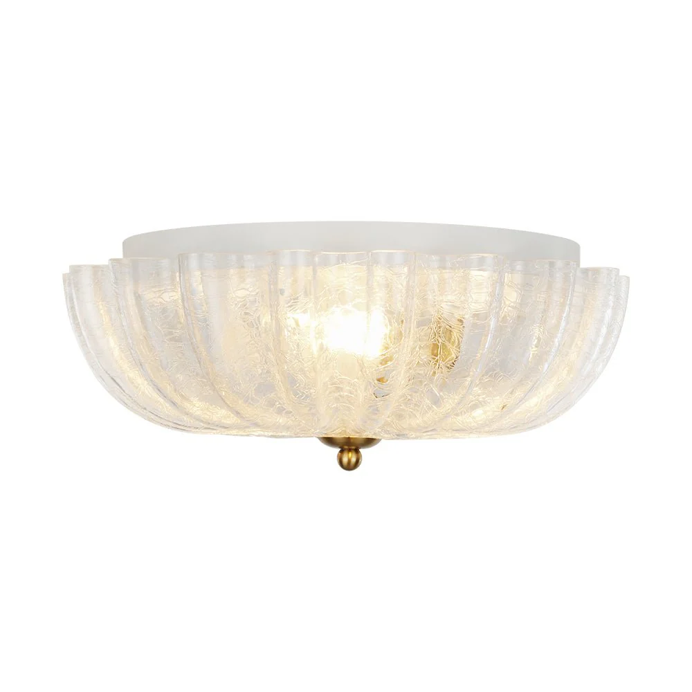 Boho Pleated Flower White Crackled Glass Semi Flush - Image 21