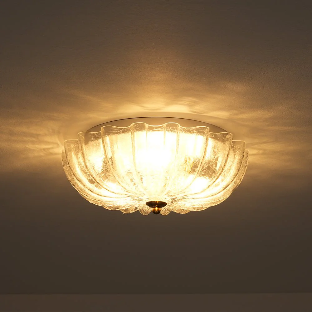 Boho Pleated Flower White Crackled Glass Semi Flush - Image 22