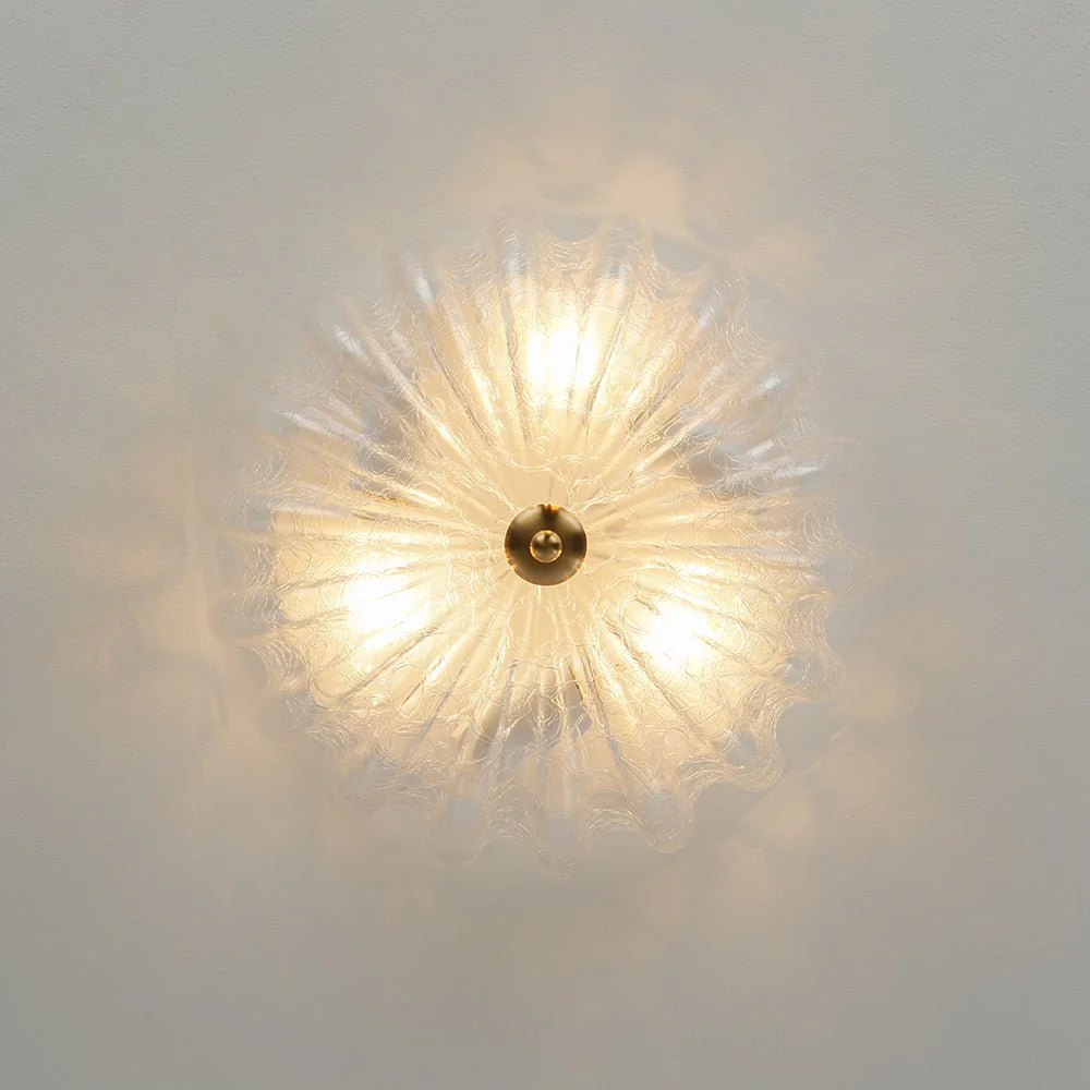 Boho Pleated Flower White Crackled Glass Semi Flush - Image 23