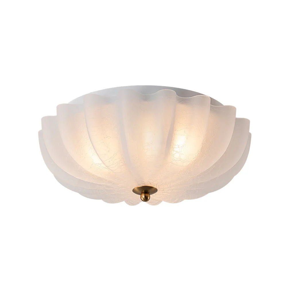 Boho Pleated Flower White Crackled Glass Semi Flush - Image 5