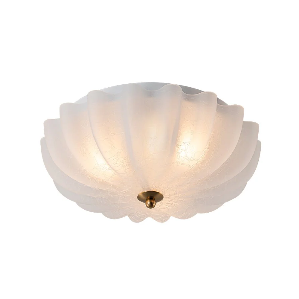 Boho Pleated Flower White Crackled Glass Semi Flush - Image 6