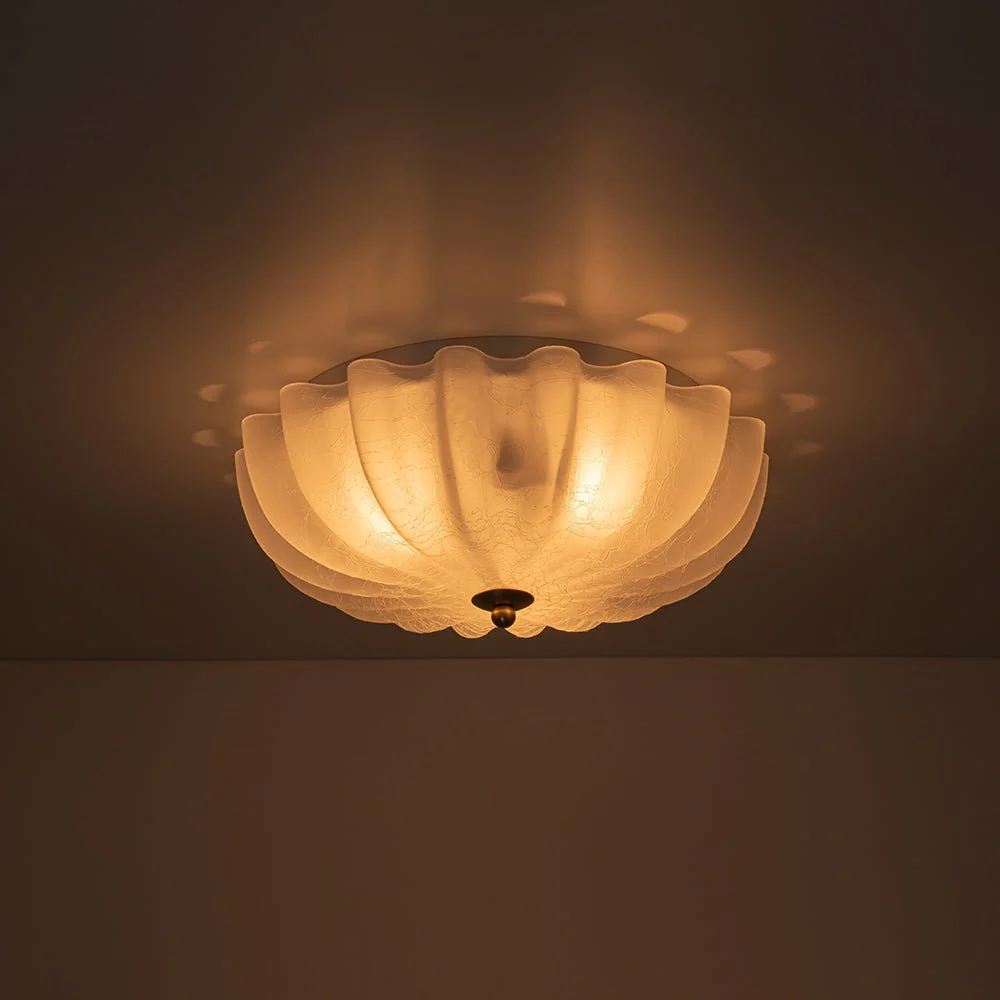 Boho Pleated Flower White Crackled Glass Semi Flush - Image 7
