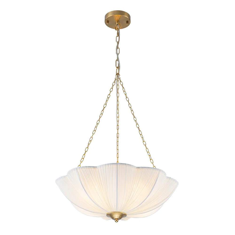 Boho Pleated Flower White Fabric Cage Pendant Light - Image 3