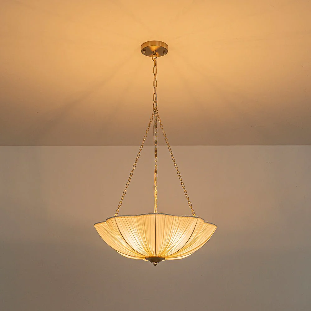 Boho Pleated Flower White Fabric Cage Pendant Light - Image 7