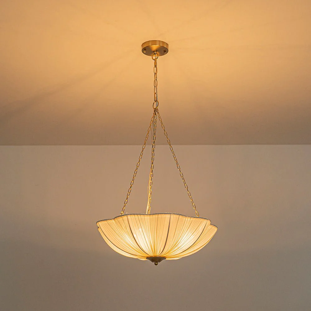 Boho Pleated Flower White Fabric Cage Pendant Light - Image 8