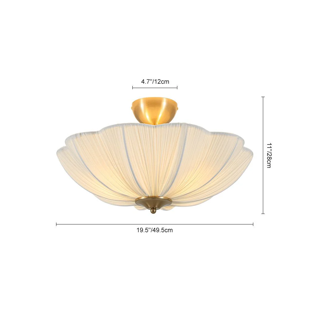 Boho Pleated Flower White Fabric Semi Flush Mount - Image 10