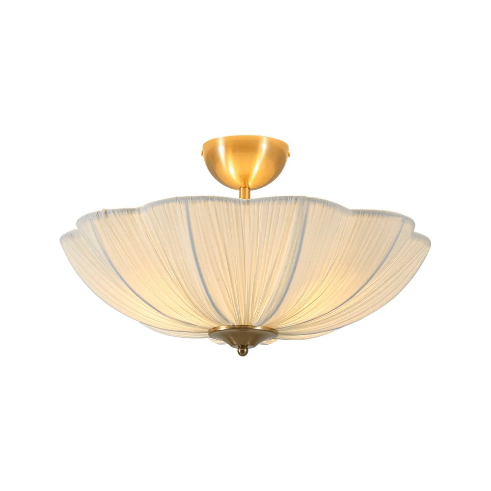 Boho Pleated Flower White Fabric Semi Flush Mount - Image 3