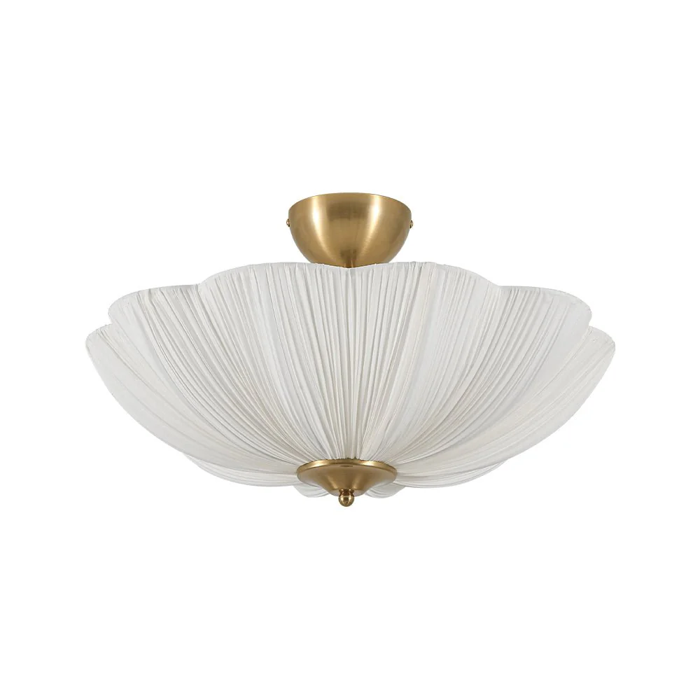 Boho Pleated Flower White Fabric Semi Flush Mount - Image 4