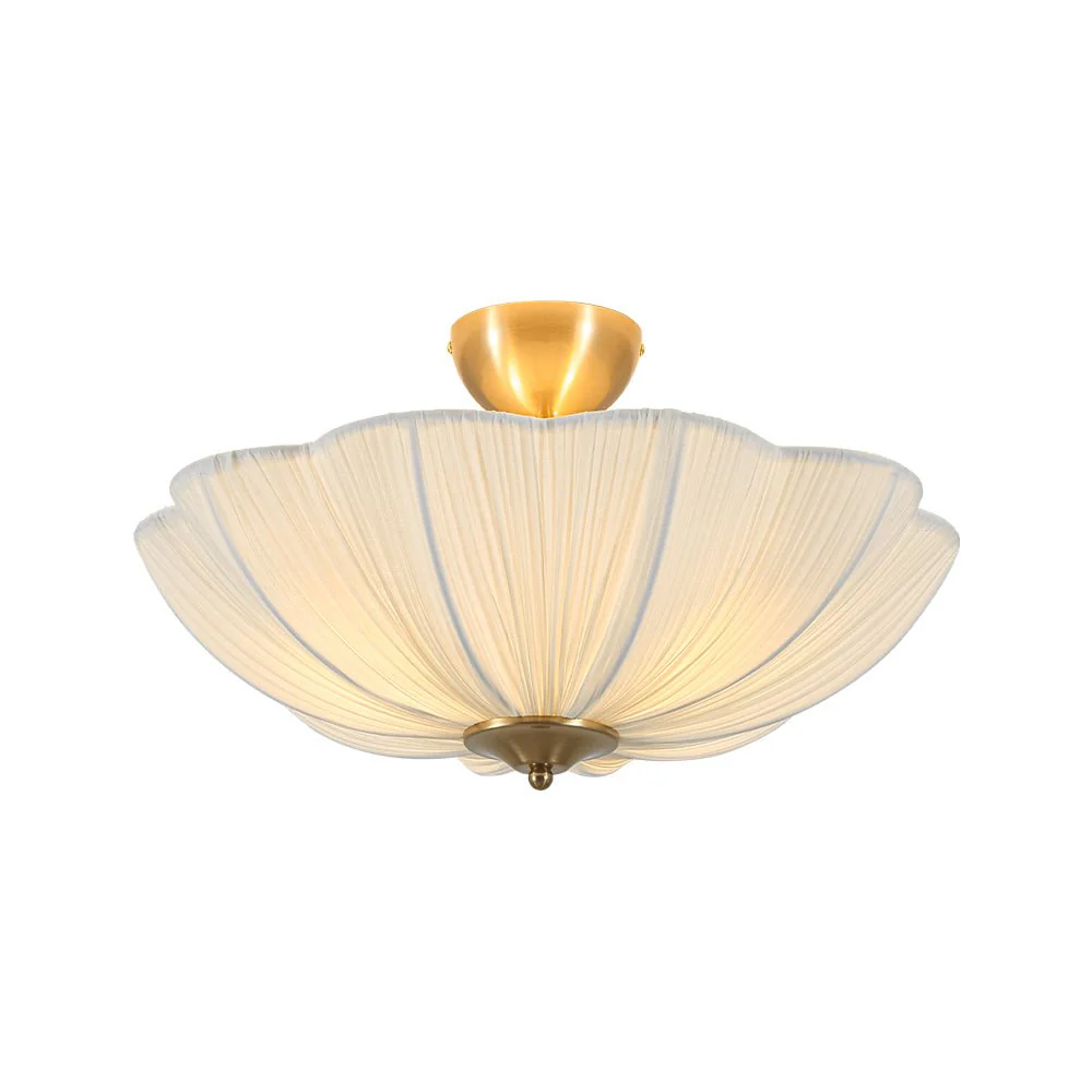 Boho Pleated Flower White Fabric Semi Flush Mount - Image 5