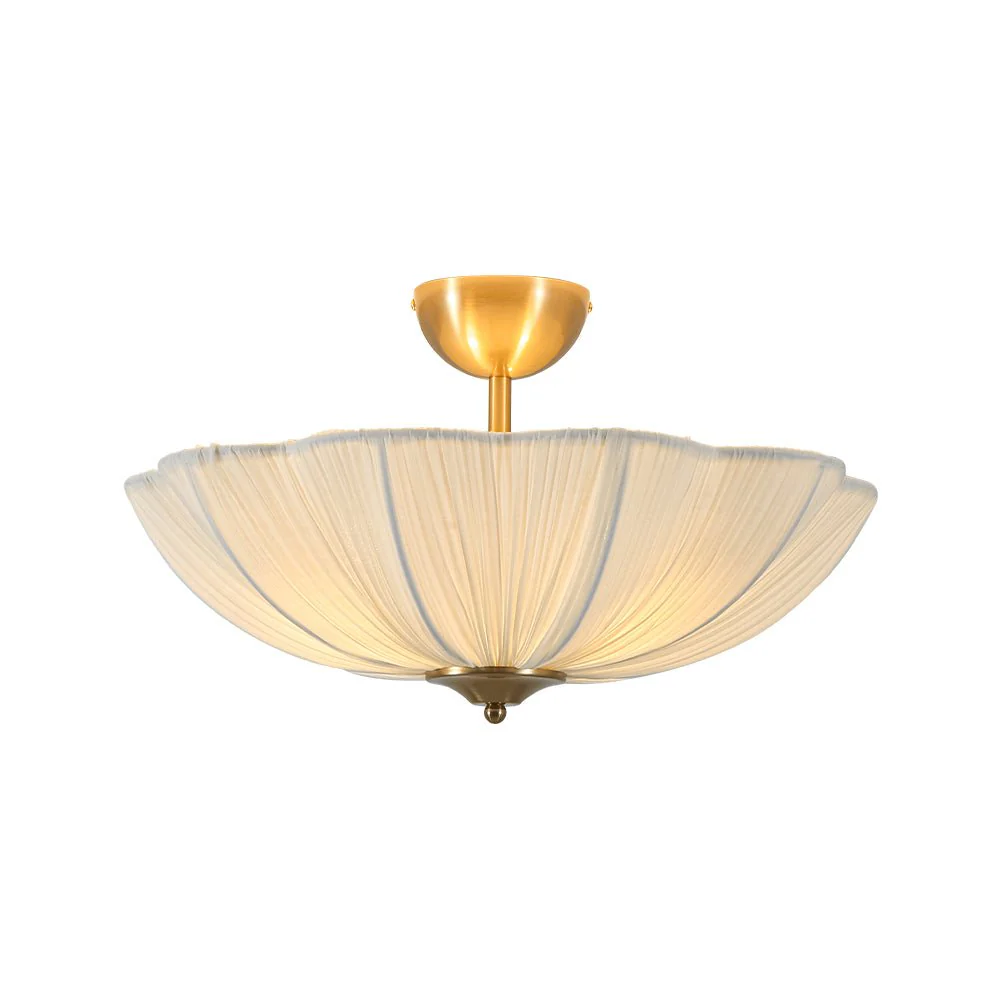 Boho Pleated Flower White Fabric Semi Flush Mount - Image 6