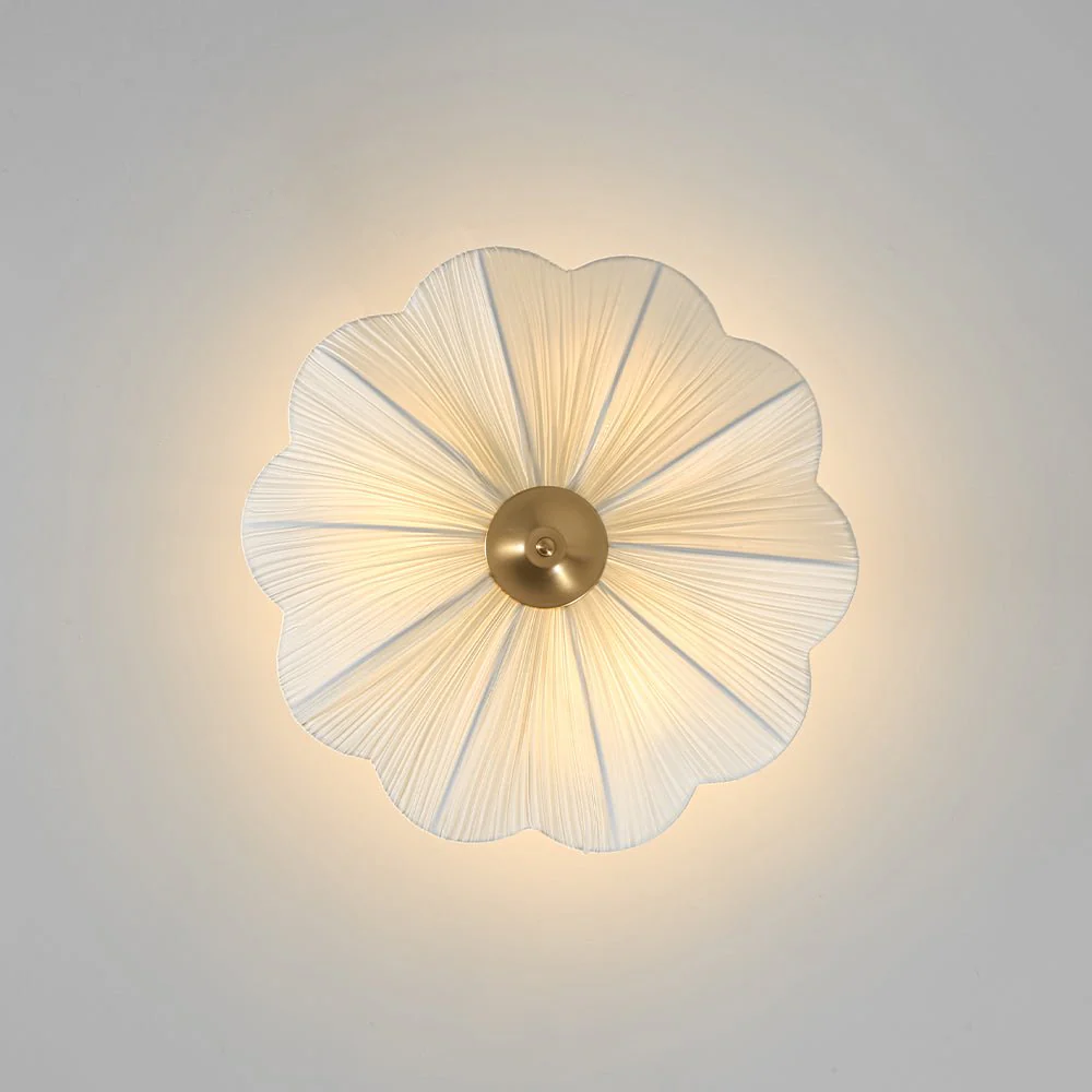 Boho Pleated Flower White Fabric Semi Flush Mount - Image 7