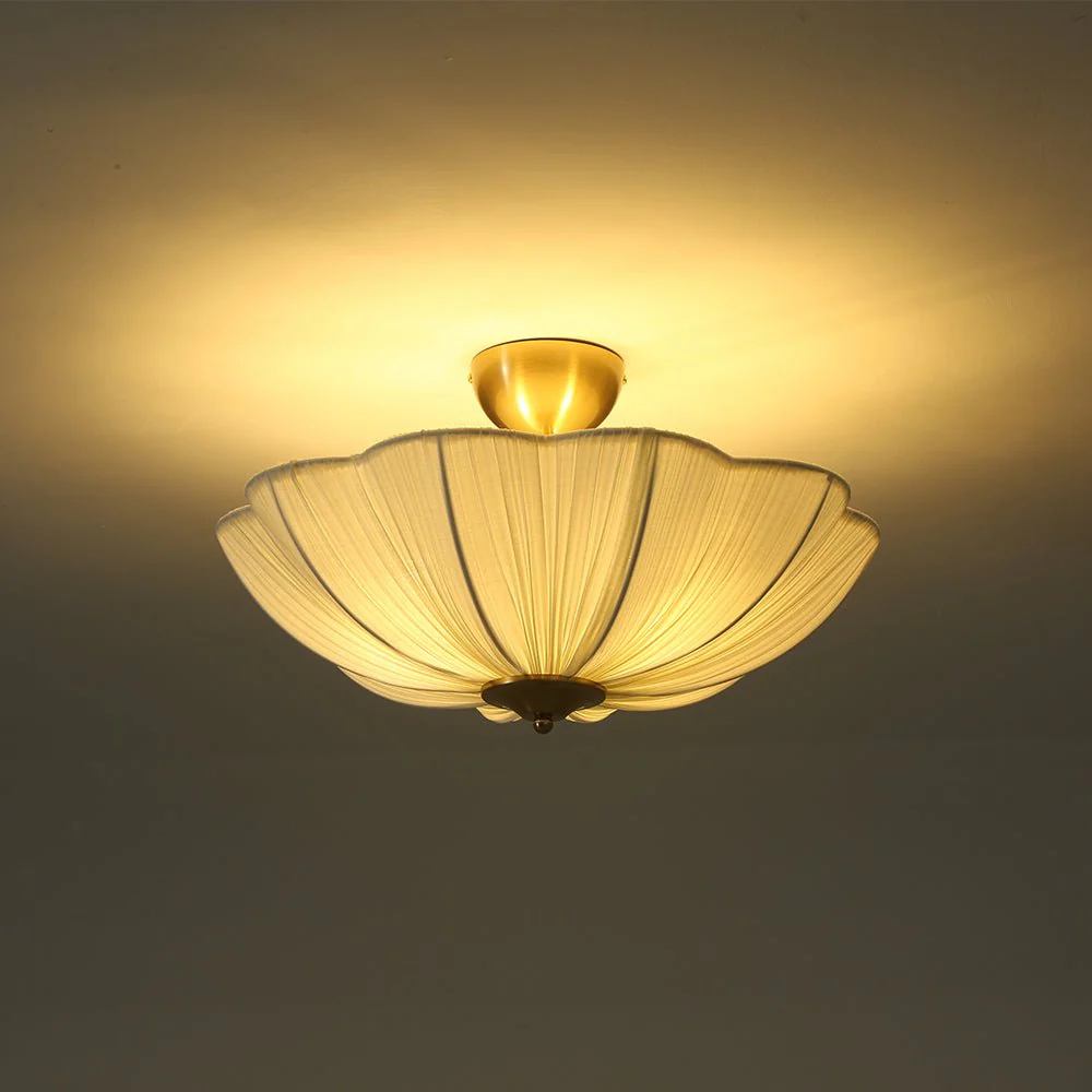 Boho Pleated Flower White Fabric Semi Flush Mount - Image 8