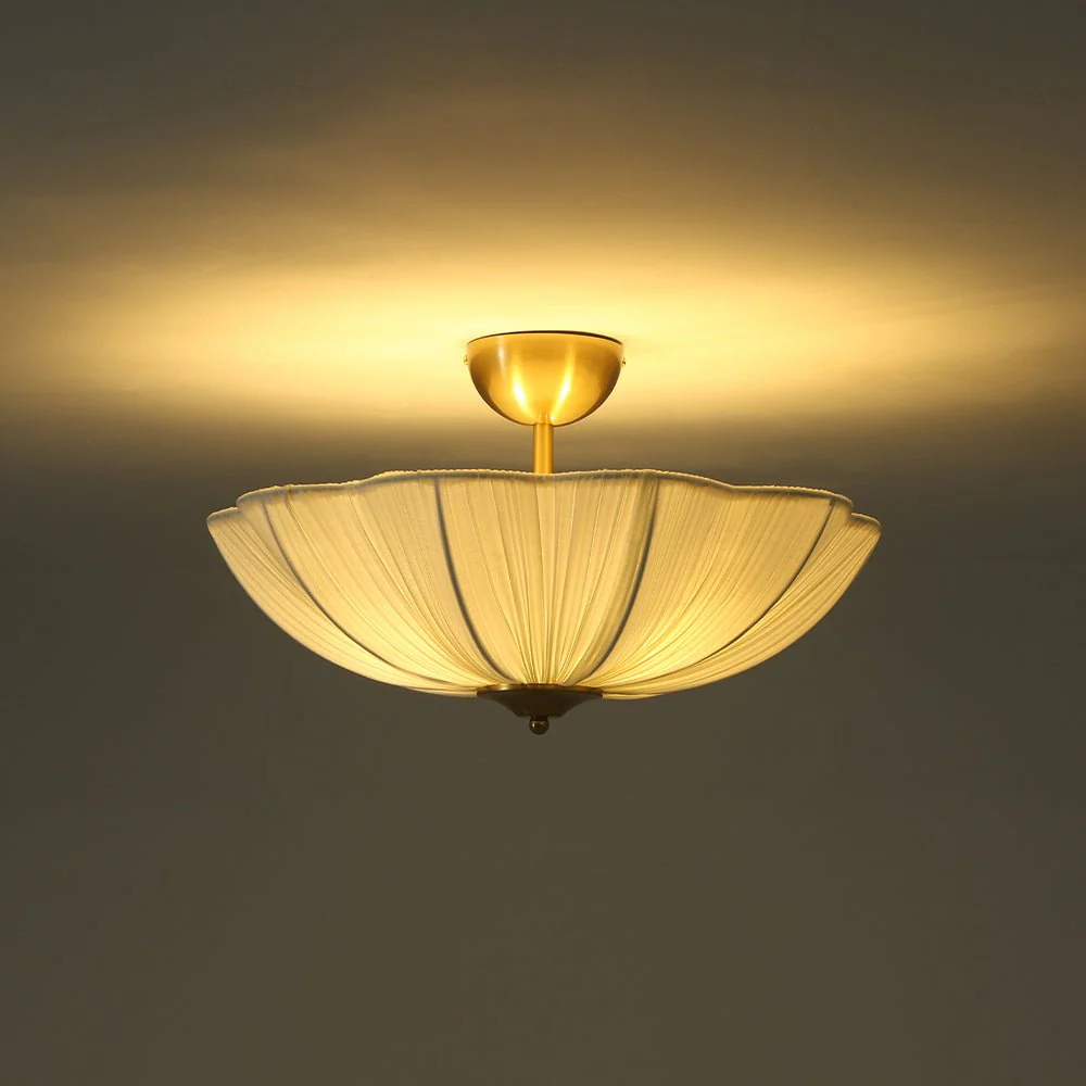 Boho Pleated Flower White Fabric Semi Flush Mount - Image 9