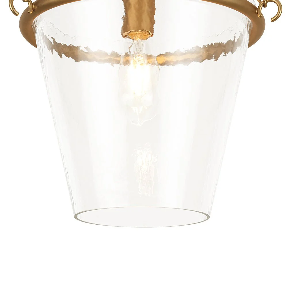 Brass 1-Light Clear Textured Glass Conical Cage Pendant - Image 10