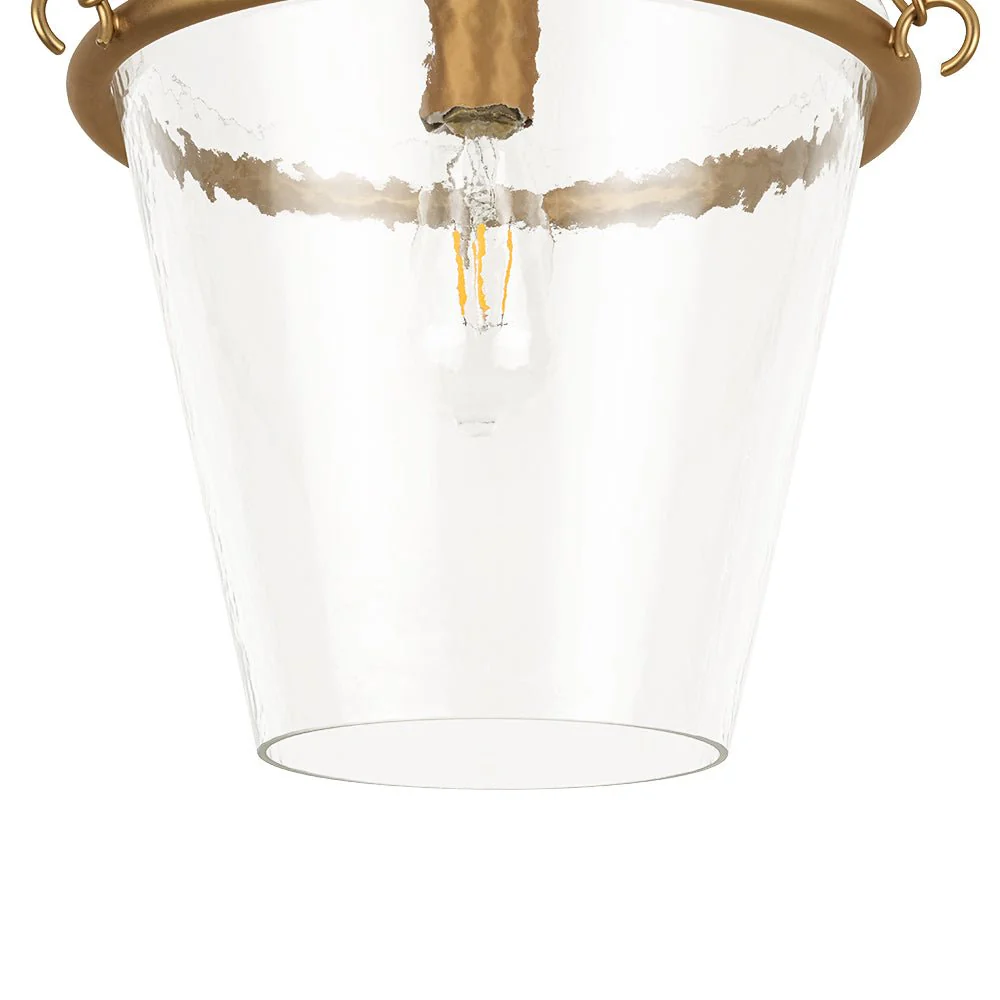 Brass 1-Light Clear Textured Glass Conical Cage Pendant - Image 11