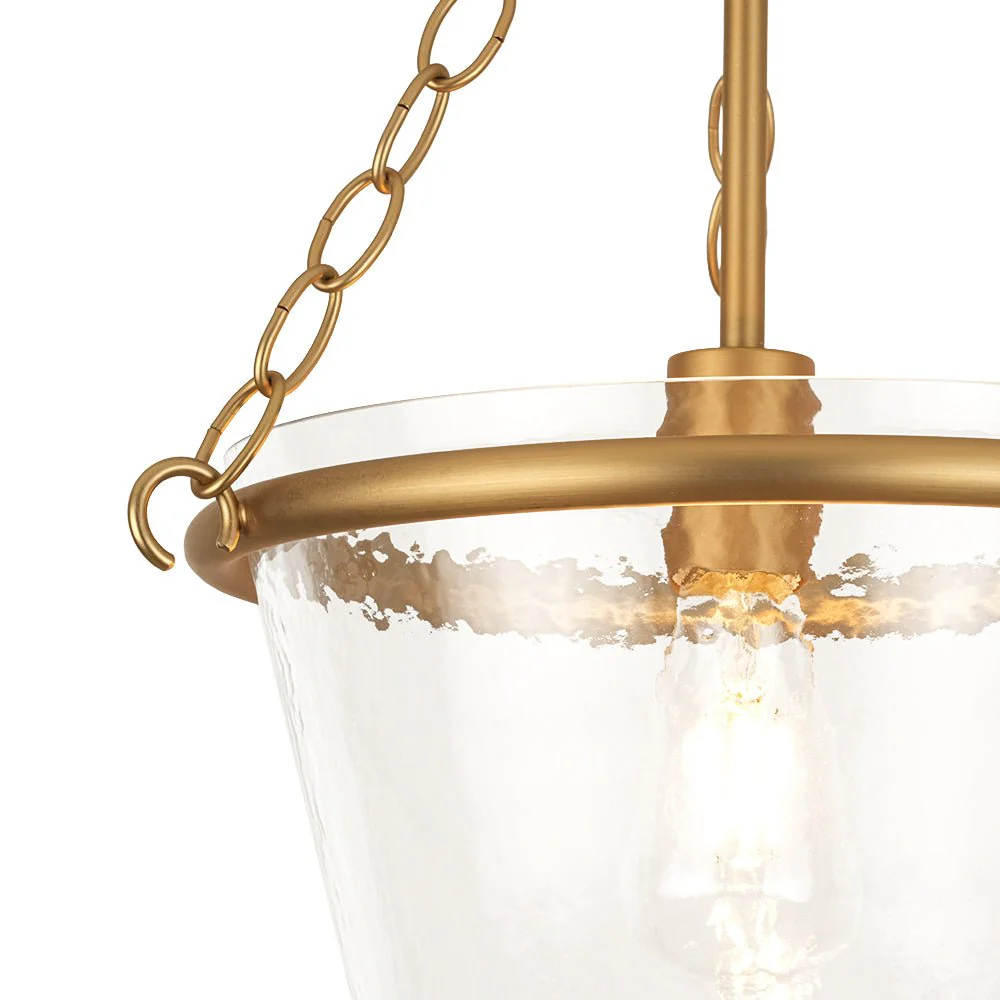 Brass 1-Light Clear Textured Glass Conical Cage Pendant - Image 12