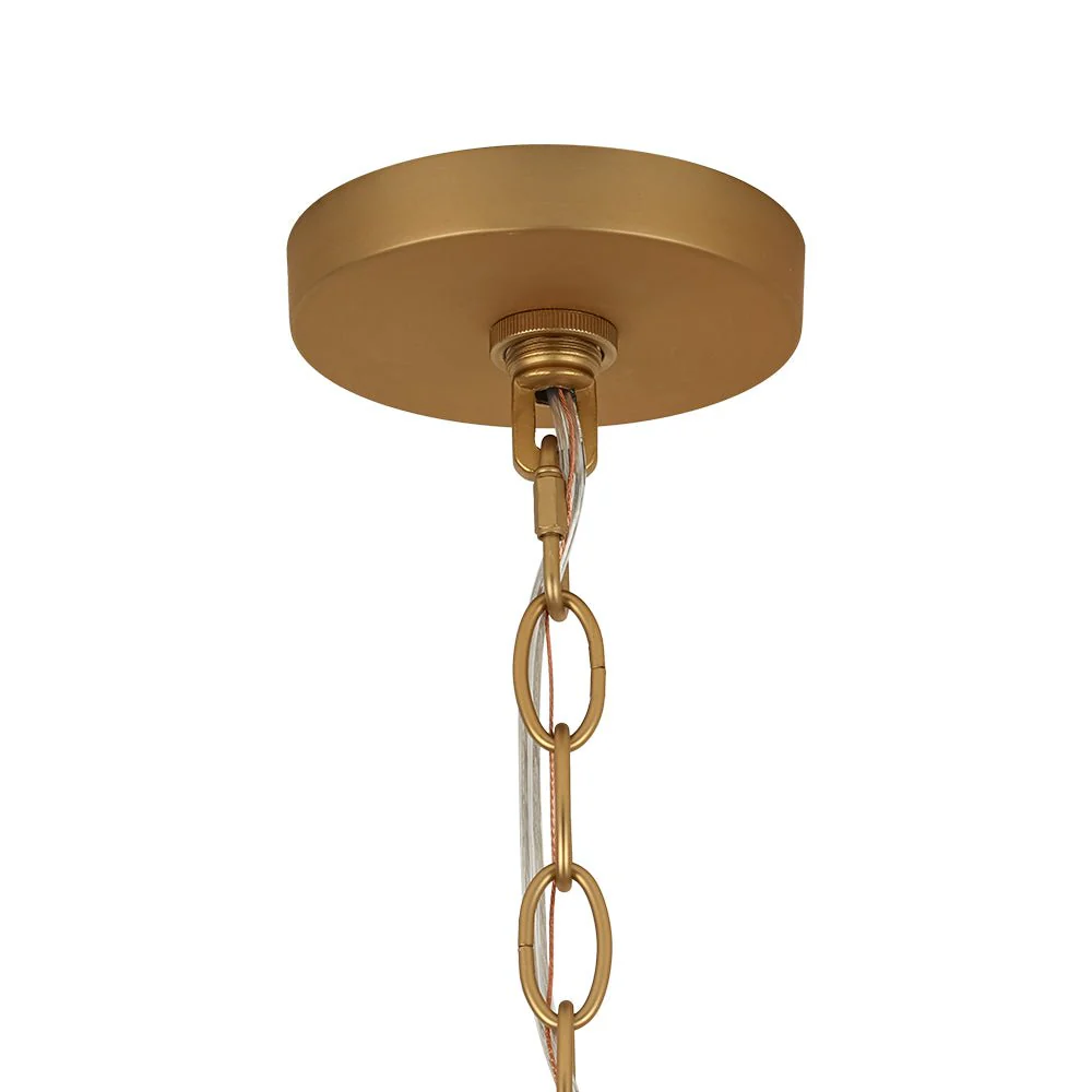 Brass 1-Light Clear Textured Glass Conical Cage Pendant - Image 14