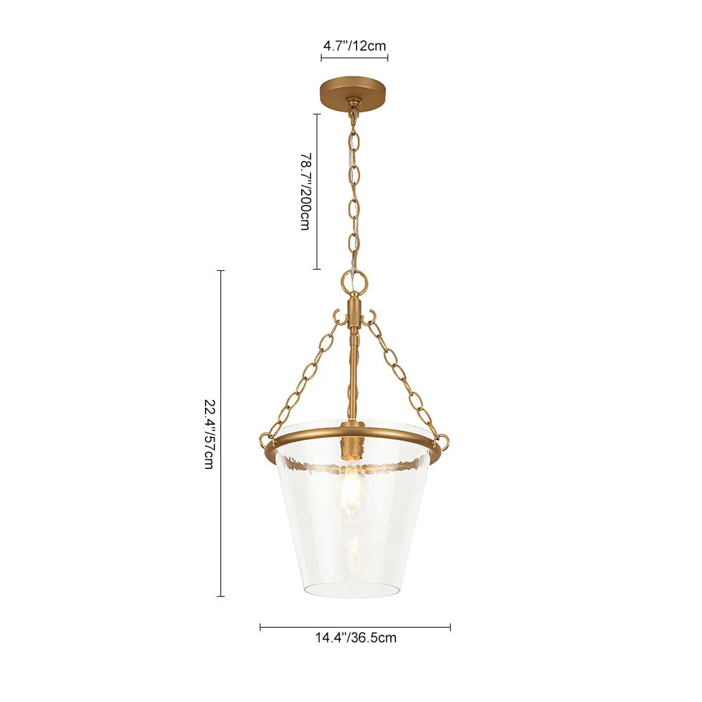 Brass 1-Light Clear Textured Glass Conical Cage Pendant - Image 3