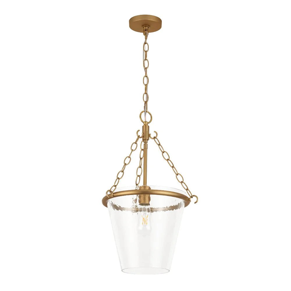 Brass 1-Light Clear Textured Glass Conical Cage Pendant - Image 7