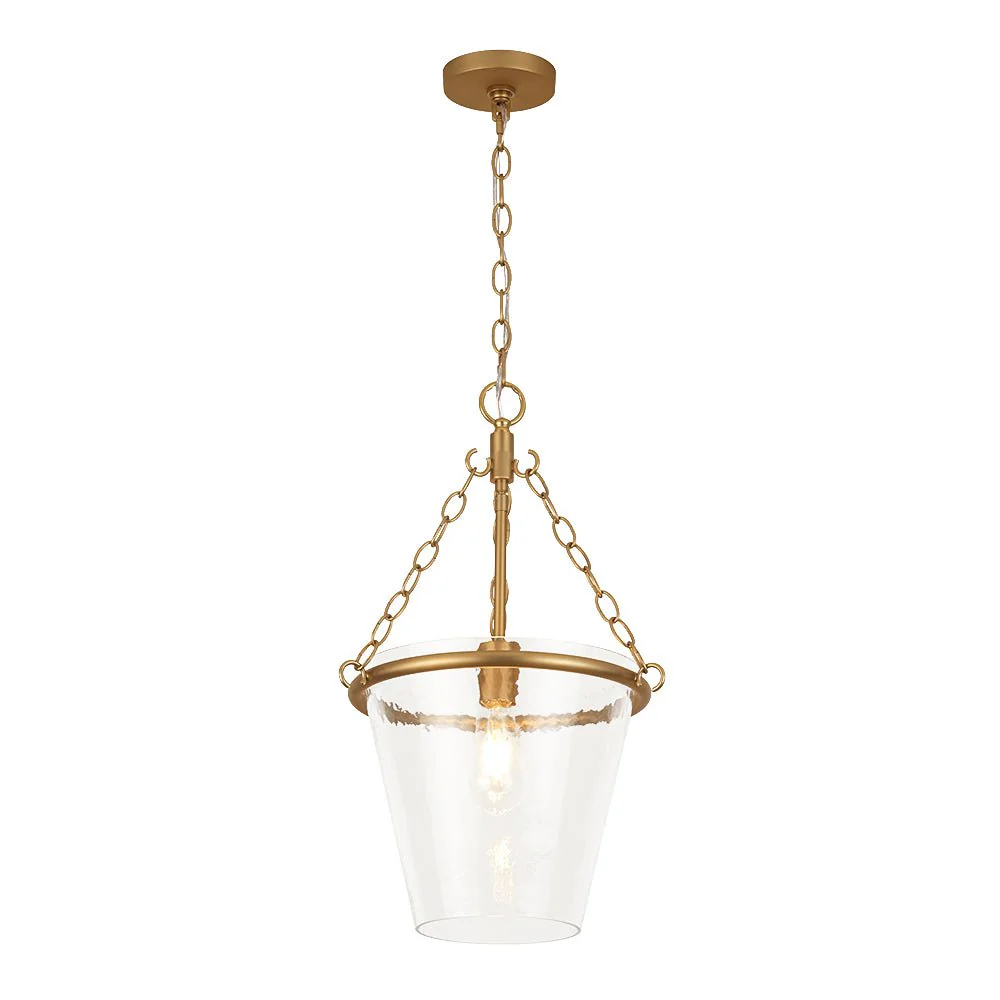 Brass 1-Light Clear Textured Glass Conical Cage Pendant - Image 8