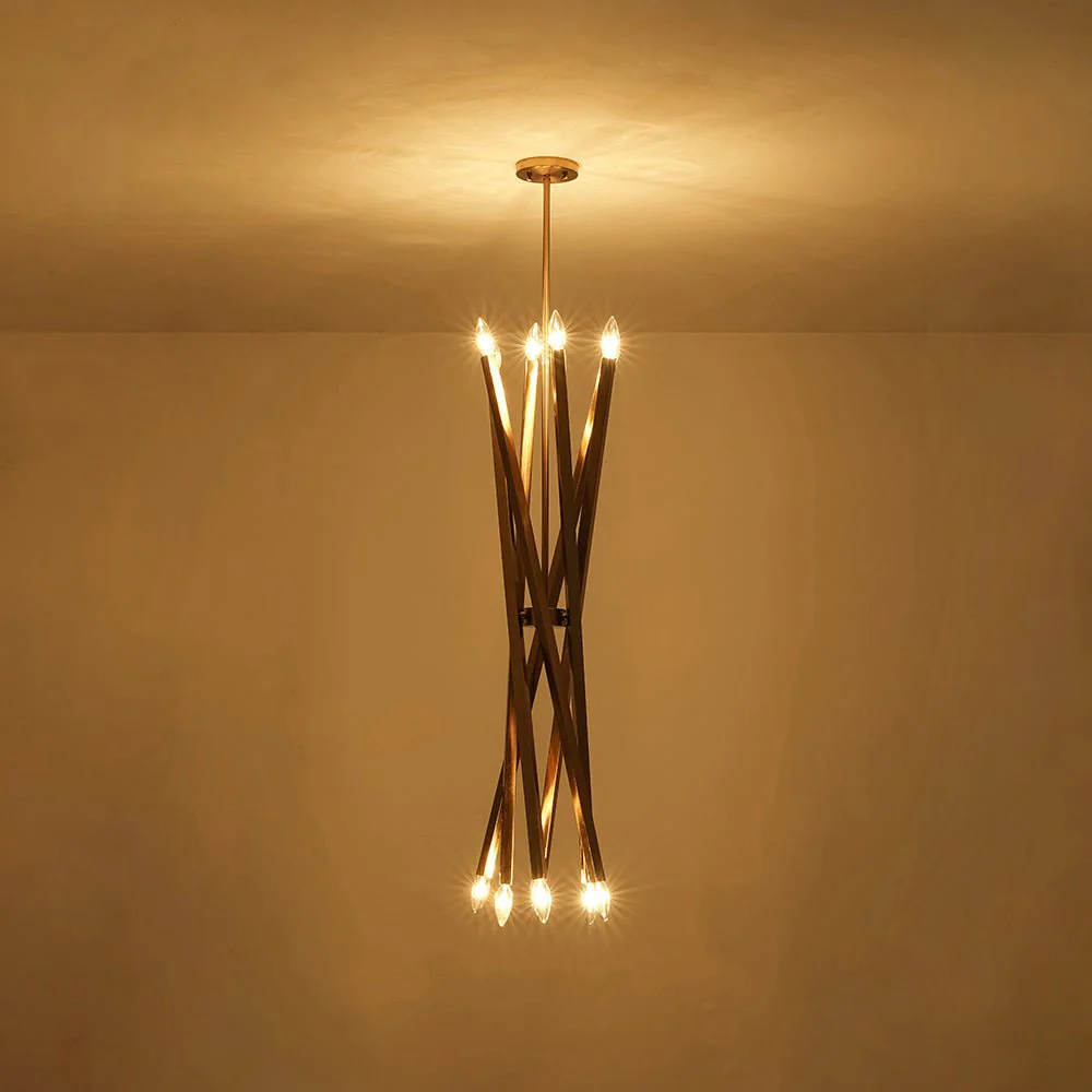 Brass 12-Light Adjustable Linear Rod Sputnik Chandelier - Image 13
