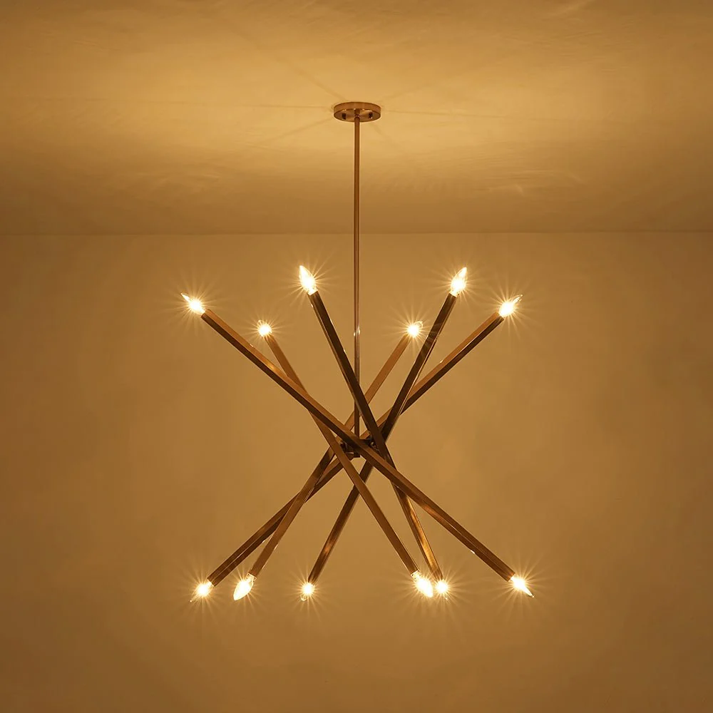 Brass 12-Light Adjustable Linear Rod Sputnik Chandelier - Image 14