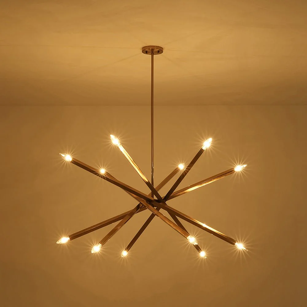 Brass 12-Light Adjustable Linear Rod Sputnik Chandelier - Image 15