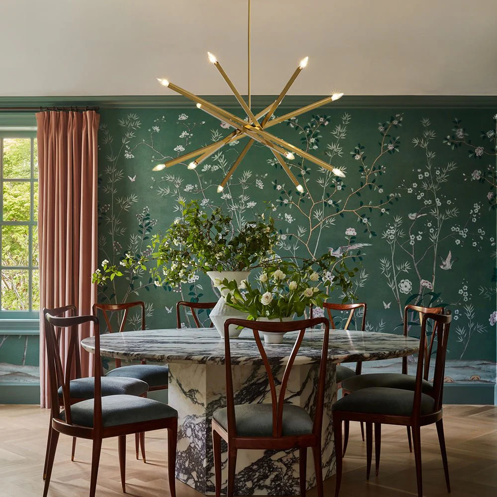 Brass 12-Light Adjustable Linear Rod Sputnik Chandelier - Image 2
