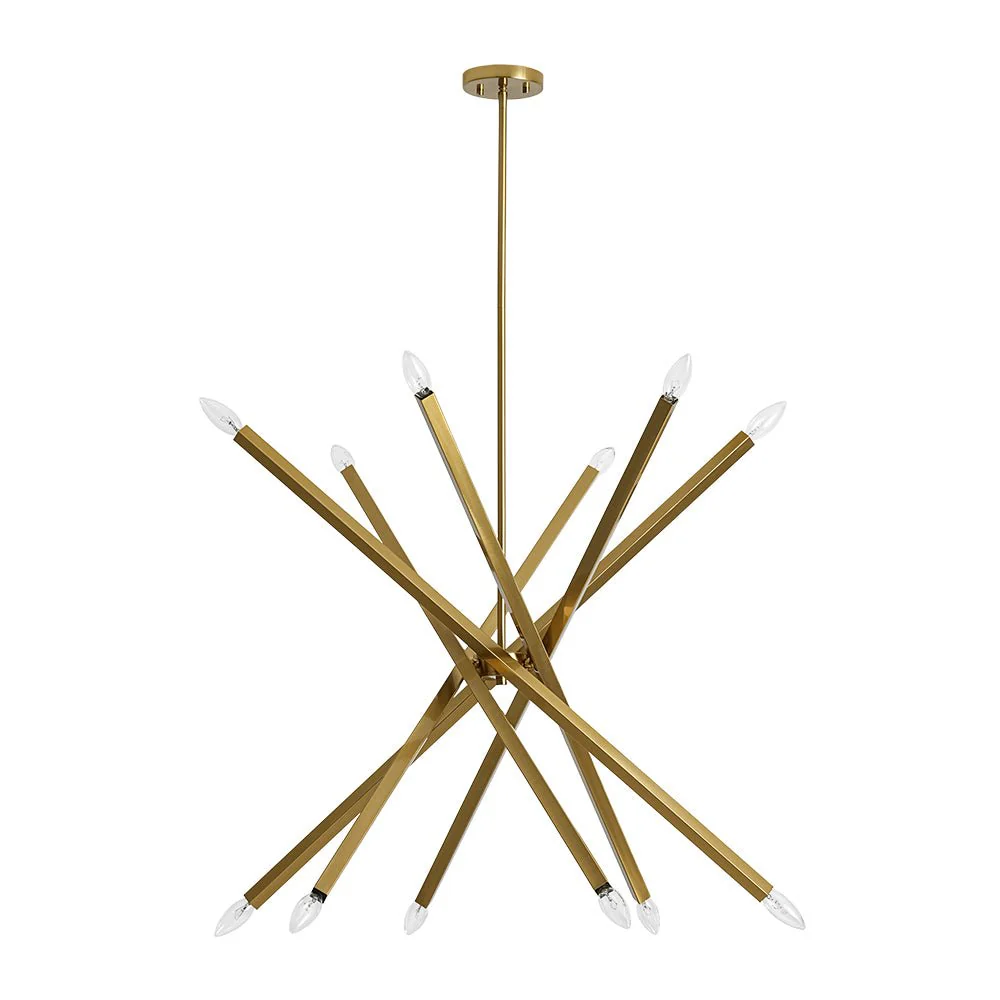 Brass 12-Light Adjustable Linear Rod Sputnik Chandelier - Image 3