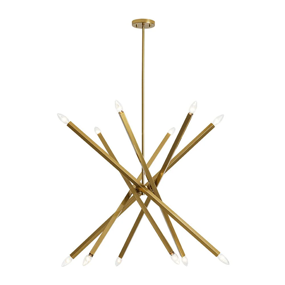 Brass 12-Light Adjustable Linear Rod Sputnik Chandelier - Image 4