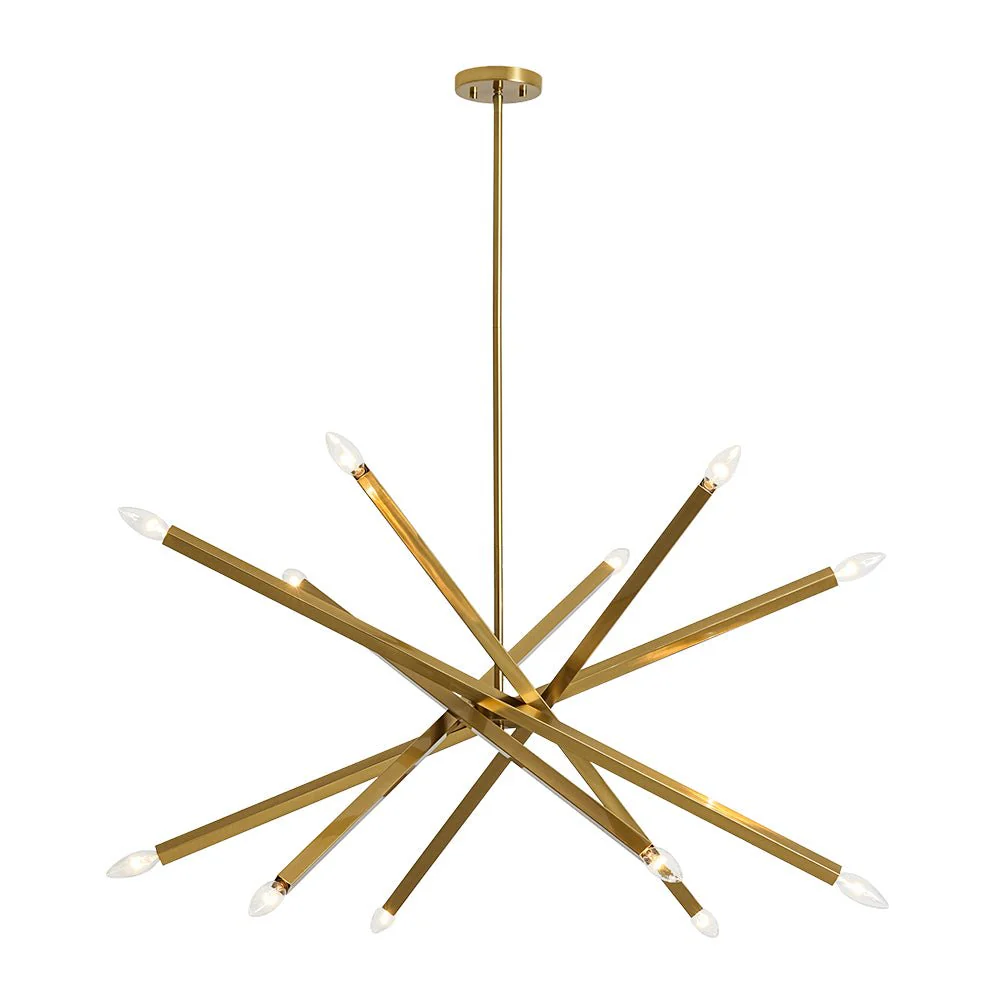 Brass 12-Light Adjustable Linear Rod Sputnik Chandelier - Image 6