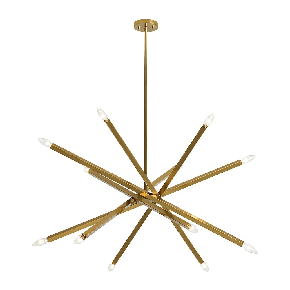 Brass 12-Light Adjustable Linear Rod Sputnik Chandelier - Image 7