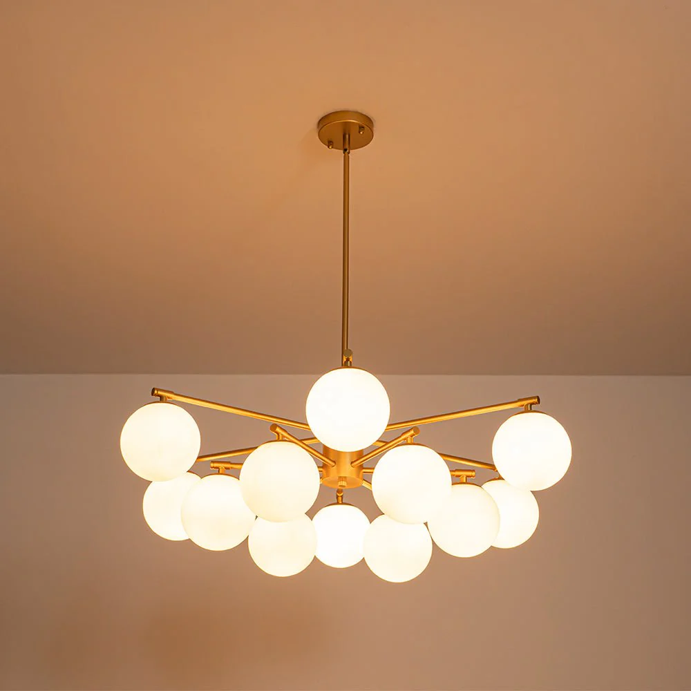 Brass 2-Tier Sputnik Frosted Glass Bubble Pendant Chandelier - Image 10