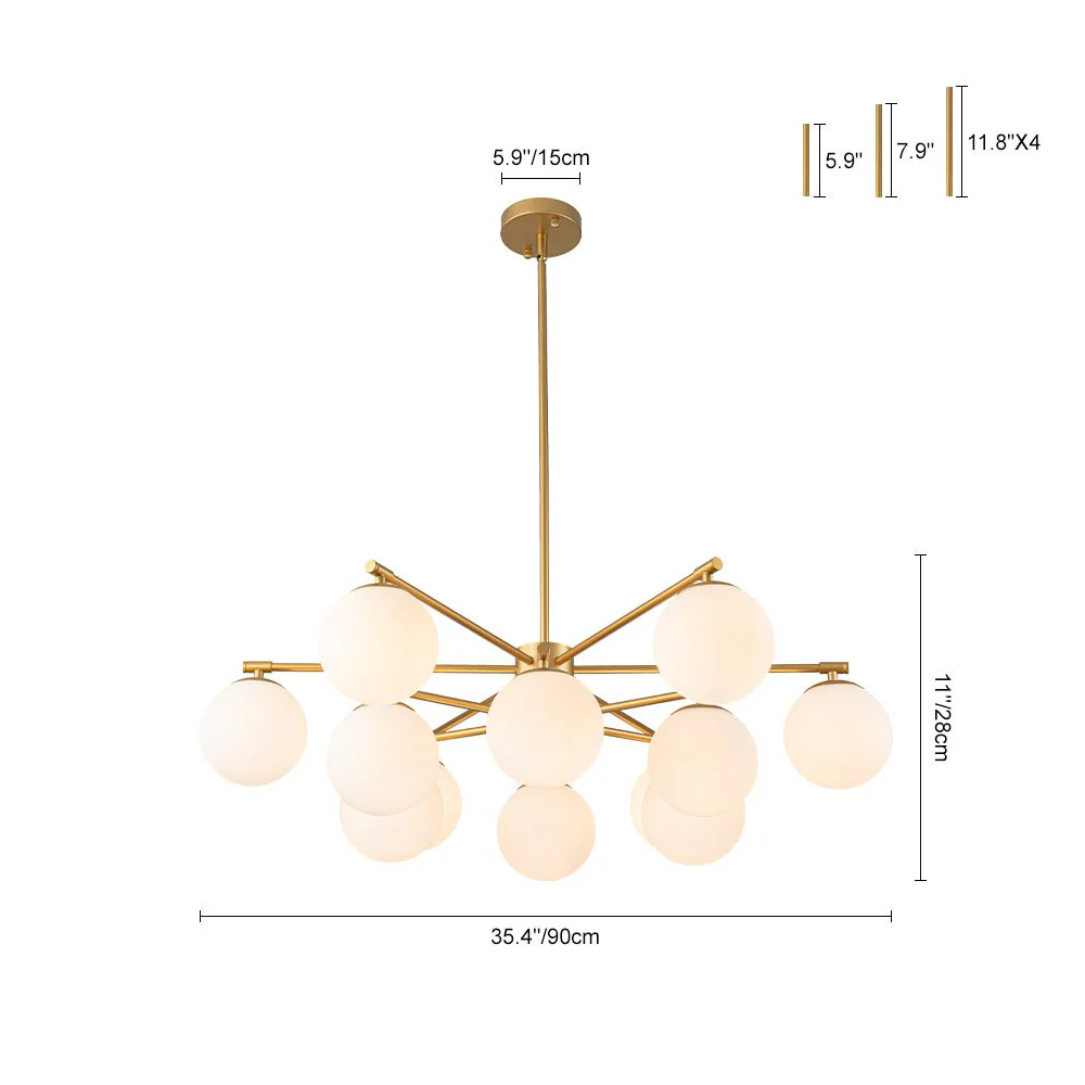 Brass 2-Tier Sputnik Frosted Glass Bubble Pendant Chandelier - Image 16